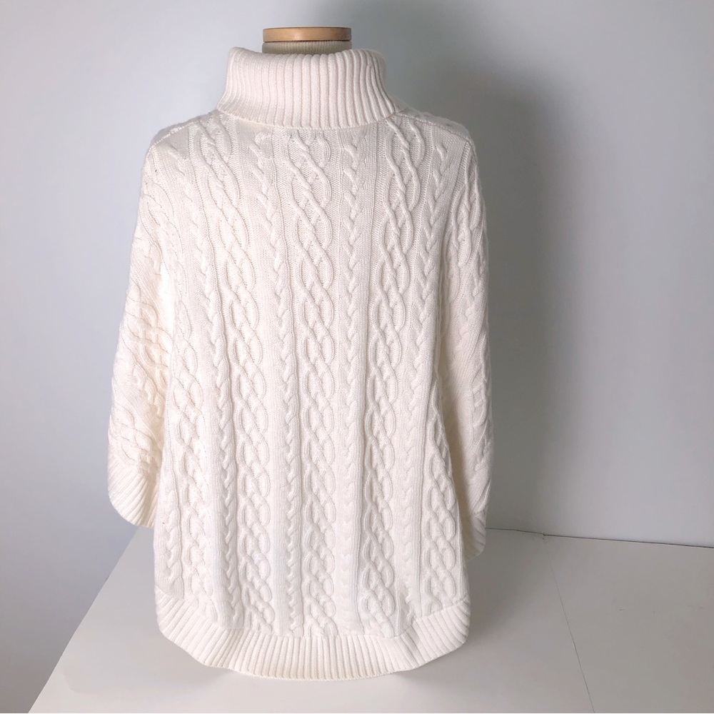 Talbots Poncho Fisherman Knit White Cream Size L (One Size Fits Most)